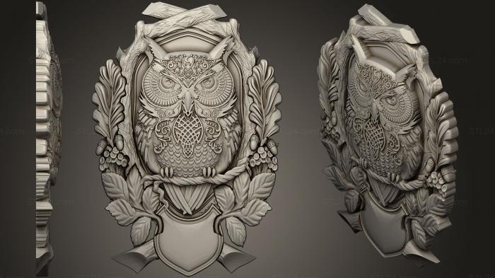 High reliefs and bas-reliefs of fantasy (Owl Shield For Cnc, GRLFF_0038) 3D models for cnc
